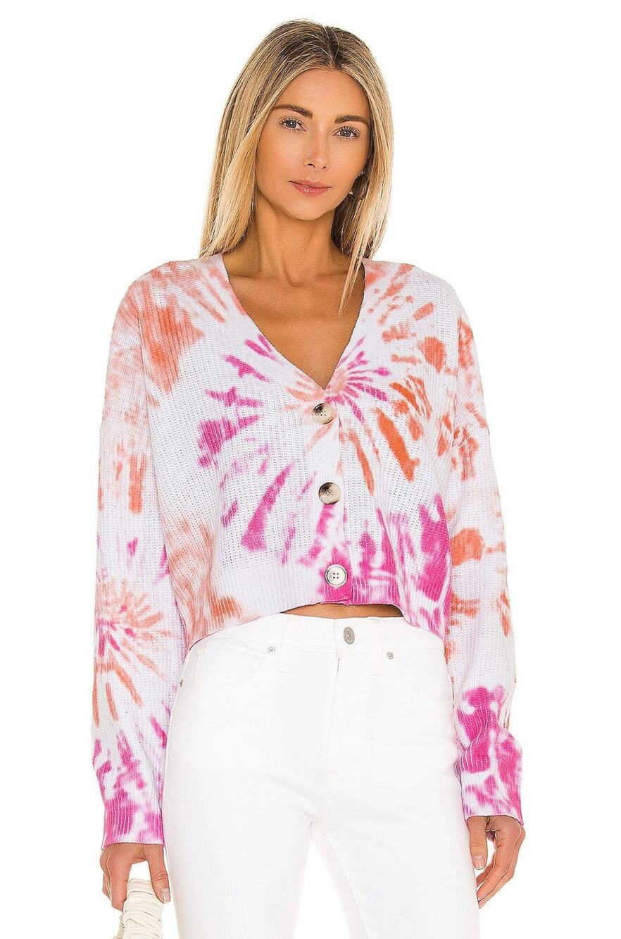 Line & Dot Scarlet Tie Dye Cardigan White & Pink Multi - XS
